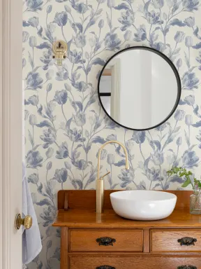 Blue Botanical Floral Design Wallpaper Pattern Mural