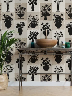 Papier peint panoramique floral à silhouette beige au charme classique