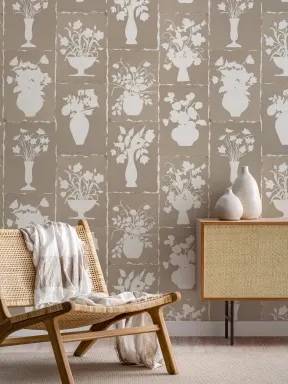 Papier peint panoramique à motif floral artisanal blanc pour plus d’élégance