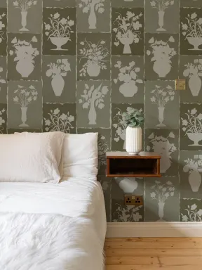 Green Botanical Floral Artisan Design Wallpaper Mural