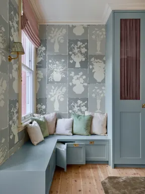 Blue Floral Artisan Style Mural For Elegant Spaces