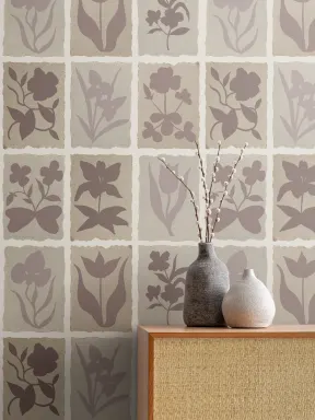 Muted Floral Vintage Pink Floral Design Tile Mural