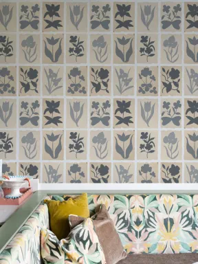 Papier peint panoramique design à motif floral vintage bleu