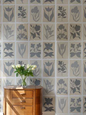 Blue Vintage Floral Pattern Wallpaper Design Mural