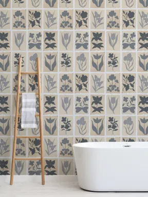 Blue Vintage Floral Pattern Wallpaper Design Mural