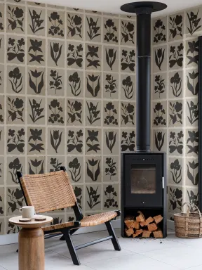 Black Floral Vintage Style Wall Mural Creates Elegance