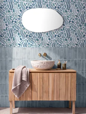 Blaue Indianer Print Floral Leaf Tapete