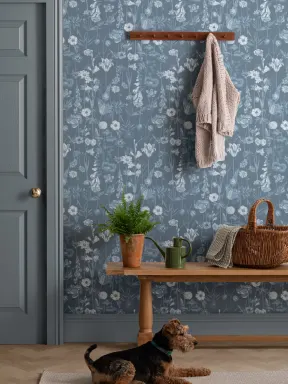 Blue Illustrated Wildflower Wallpaper