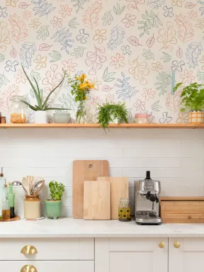 Papier peint scandinave pastel à motif botanique