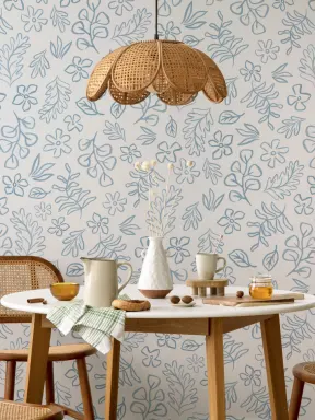 Blue Scandinavian Botanical Motif Wallpaper