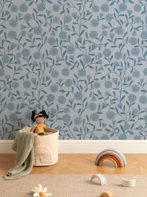 Papier peint bleu Petite marguerite