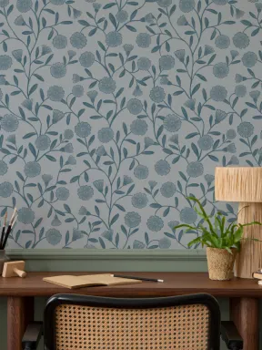 Papier peint bleu Petite marguerite