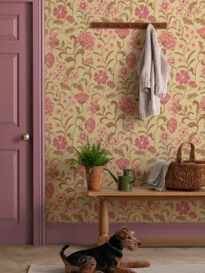 Tapet floral în stil indian auriu