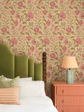 Papier peint floral de style indien doré
