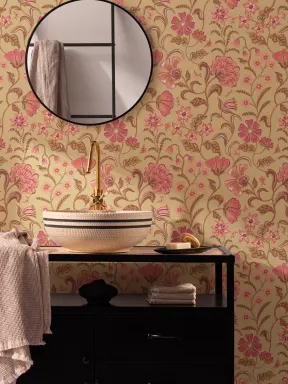 Papier peint floral de style indien doré