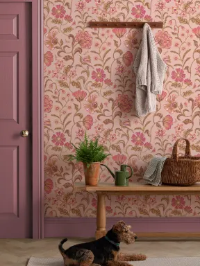 Carta da parati rosa vintage floreale