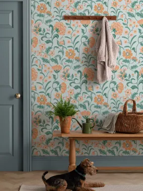 Blaugrüne indische Stil Blumentapete