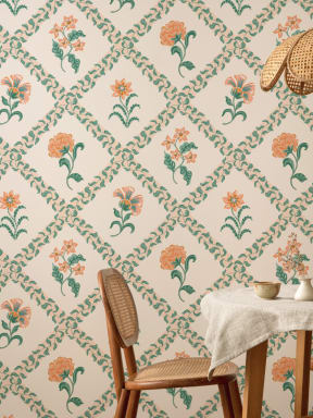Classic Block Print Botanical Trellis Mural