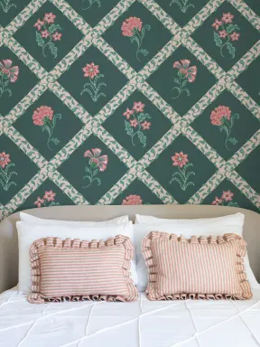 Dark Block Print Botanical Trellis Mural