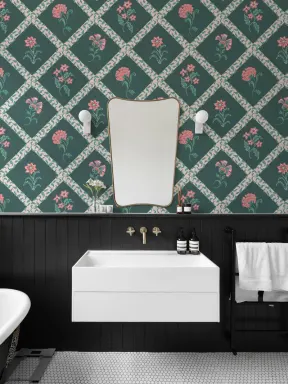 Dark Block Print Botanical Trellis Mural