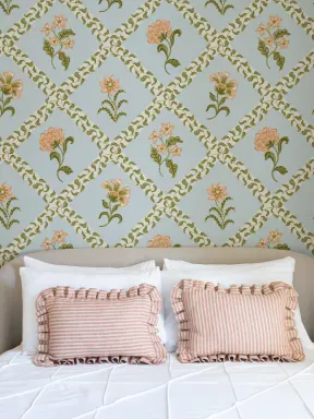 Albastru deschis Block Print Botanic Trellis Murale