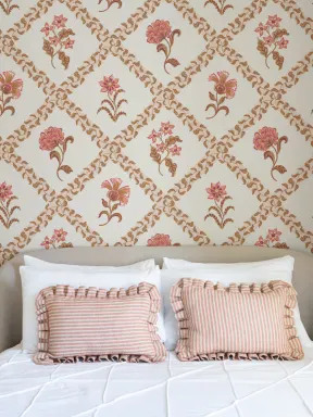 Pink Block Print Botanical Trellis Mural