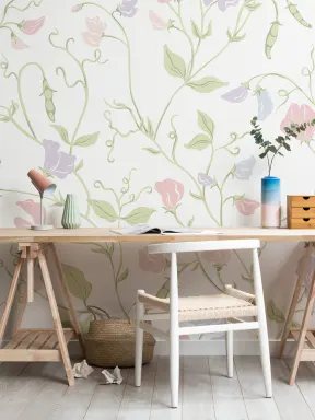 Multi Sweet Pea Floral & Vines Mural