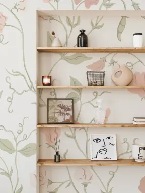 Papier peint floral et vignes Pink Sweet Pea