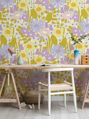 Elizabeth Olwen Groovy Meadow Purple Papier peint panoramique