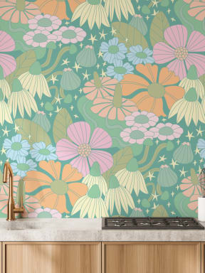 Elizabeth Olwen Cosmic Floral Green Papier peint panoramique