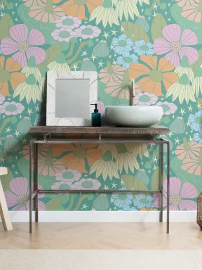 Elizabeth Olwen Cosmic Floral Green Mural