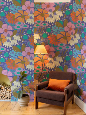 Elizabeth Olwen Cosmic Floral Purple Mural