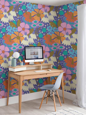 Elizabeth Olwen Kosmische Florale Paarse Muurschildering