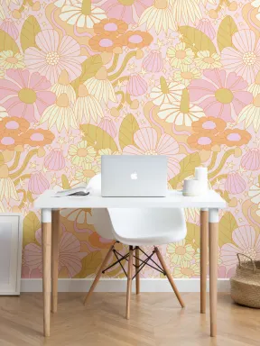 Elizabeth Olwen Papier peint Cosmic Floral Pink