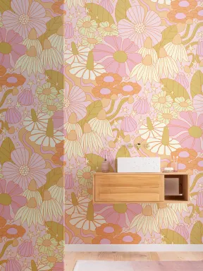 Elizabeth Olwen Papier peint Cosmic Floral Pink