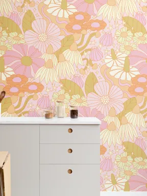 Elizabeth Olwen Cosmic Floral Pink Mural
