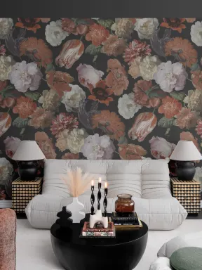 Red Painted Large Scale Floral Mural