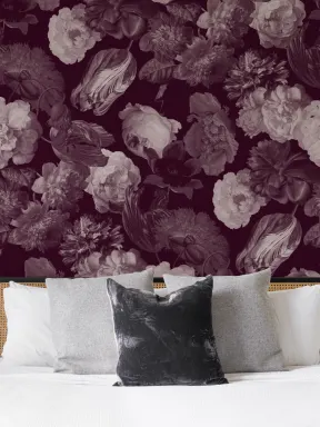 Plum Painted Large Scale Floral Mural