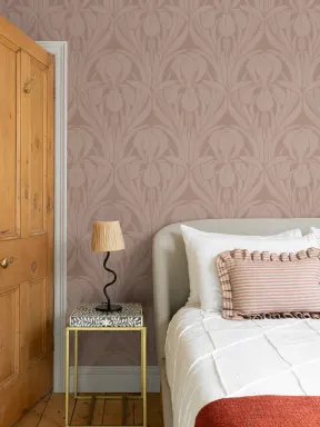 Pink Art Deco Wood Block Iris Mural