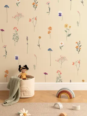 Papier peint à fleurs pressées jaunes