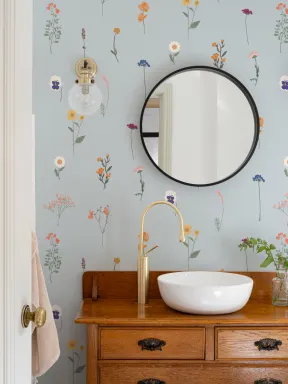 Papier peint fleurs pressées bleues