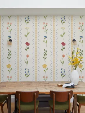 Yellow Bobbin Striped Wildflower Mural