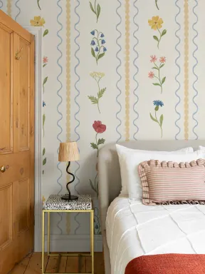Yellow Bobbin Striped Wildflower Mural