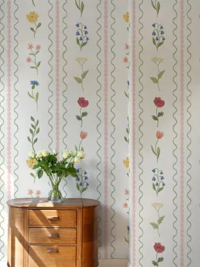 Papier peint panoramique de fleurs sauvages en bobine rose