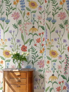 Neutral Hand Drawn Wildflowers Mural