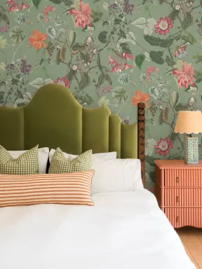 Lush Botanical Floral Wall Mural in Verdant Green