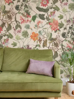 Papier peint panoramique floral élégant en crème
