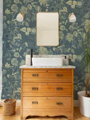 Tonal Botanical Floral Wall Mural in Blue