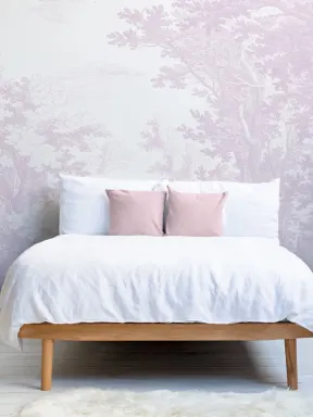 Pink Minimal Forest Illustration Etching Wallpaper Mural