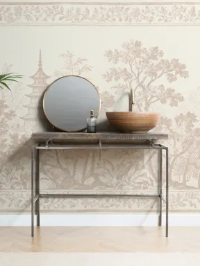 Papier peint beige Pagode Orientale Paysage Sérénité